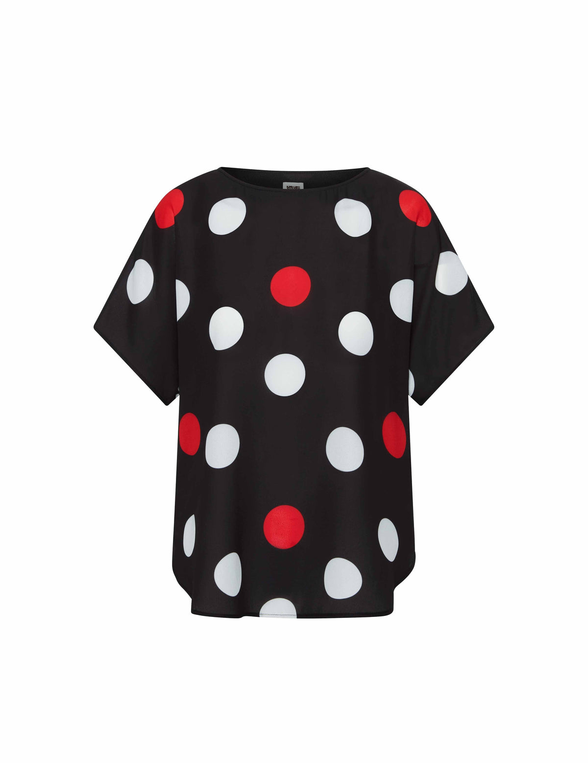 Anne Klein Black/Poppy Combo Large Polka Dot Bateau Blouse- Sale