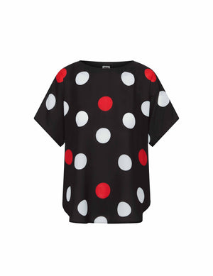 Anne Klein Black/Poppy Combo Large Polka Dot Bateau Blouse- Sale