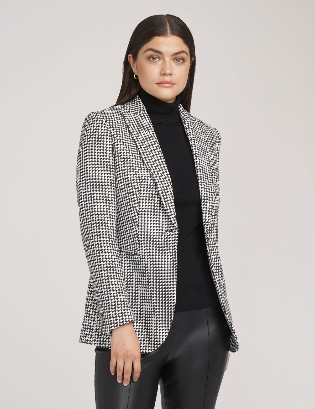 Anne Klein  Stretch Mini Houndstooth Long Peak Jacket- Sale