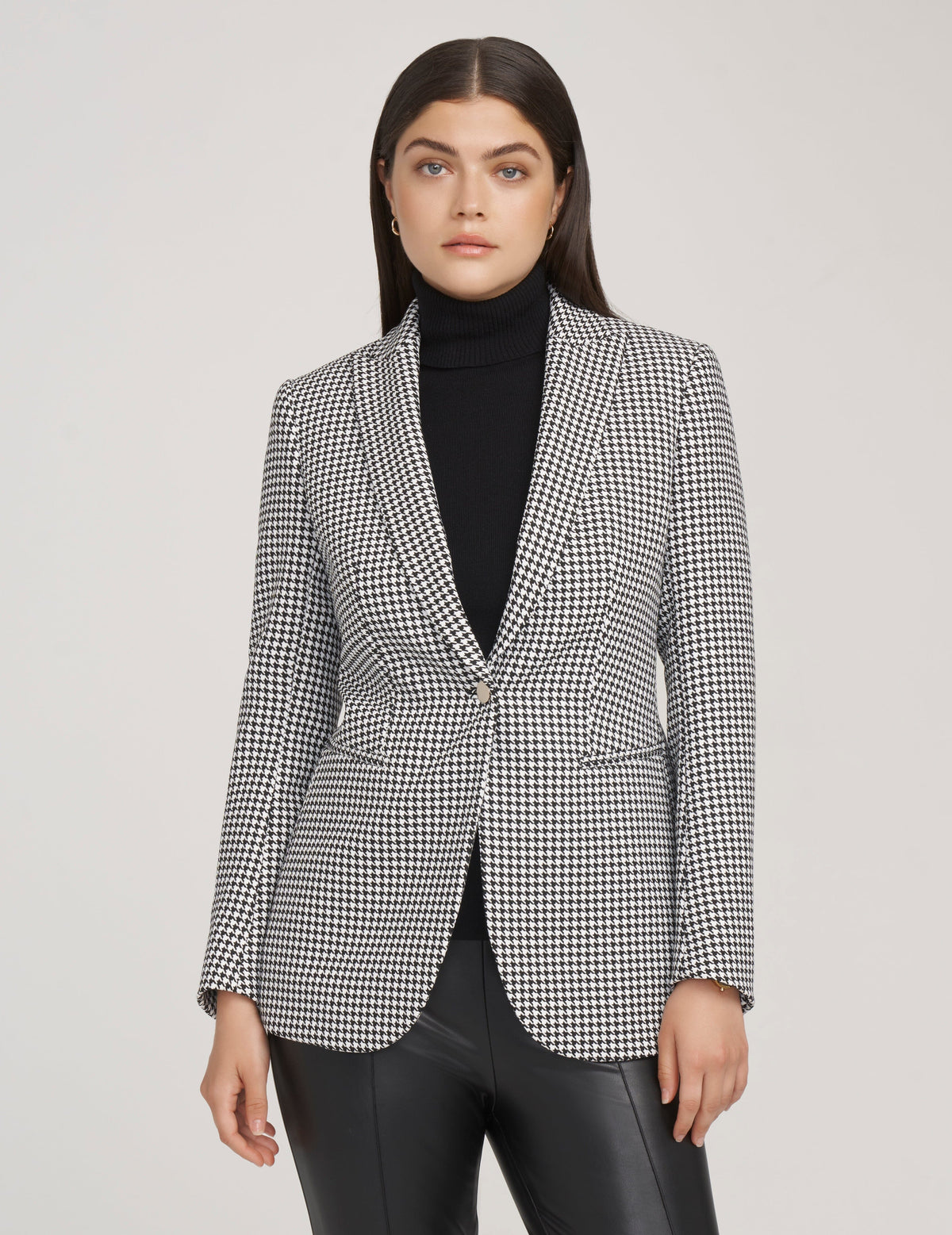 Anne Klein  Stretch Mini Houndstooth Long Peak Jacket- Sale