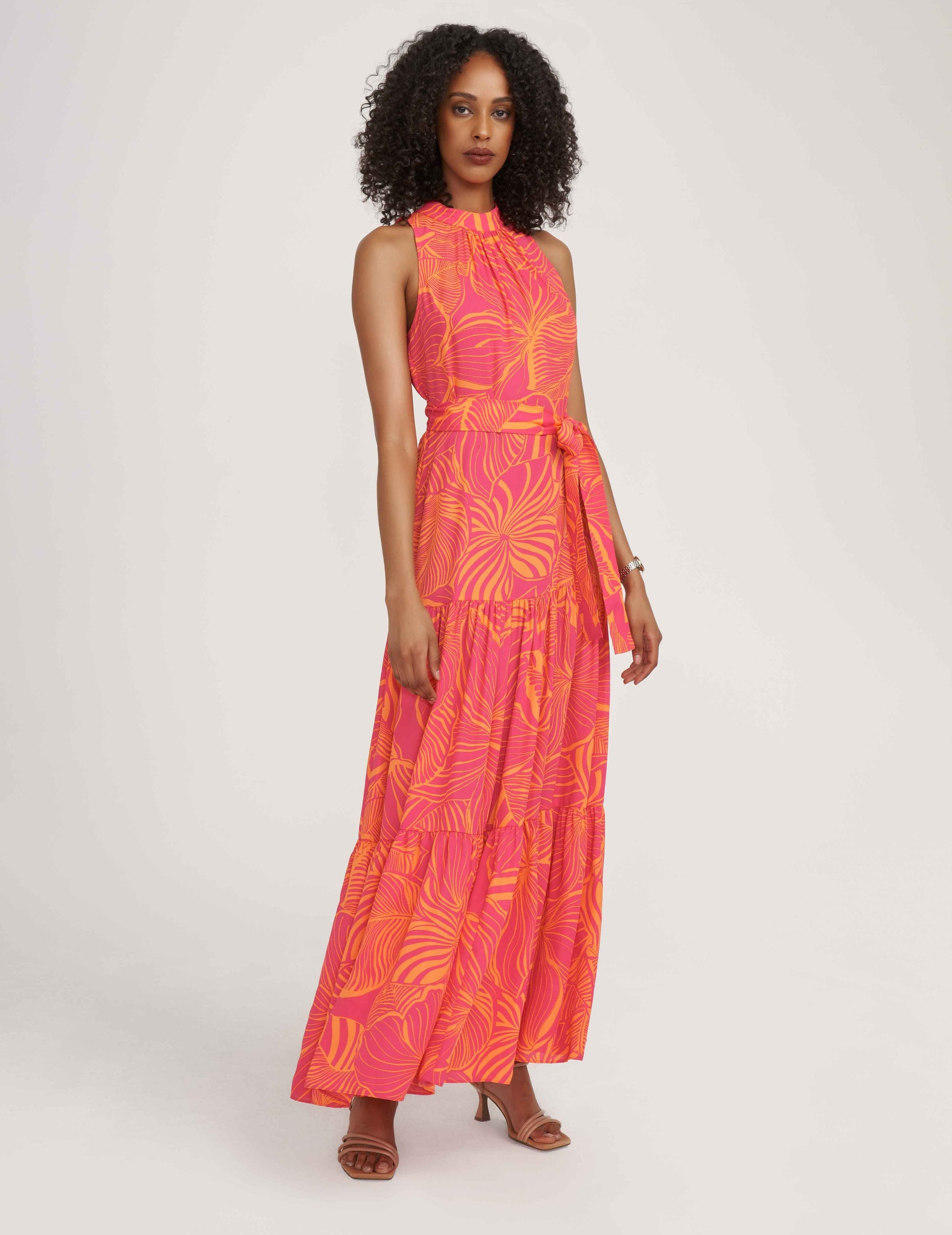 Anne Klein Tiered Tie Neck Maxi- Clearance