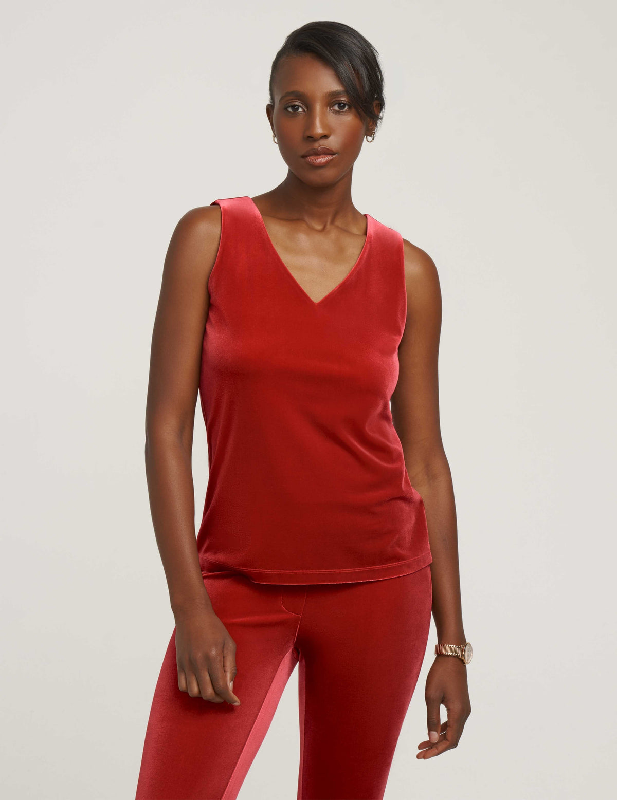 Anne Klein Titian Red Velour V-Neck Stretch Tank- Sale