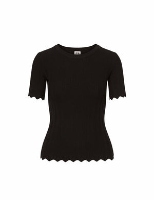 Anne Klein Anne Black Varigated Rib Short Sleeve Top- Sale