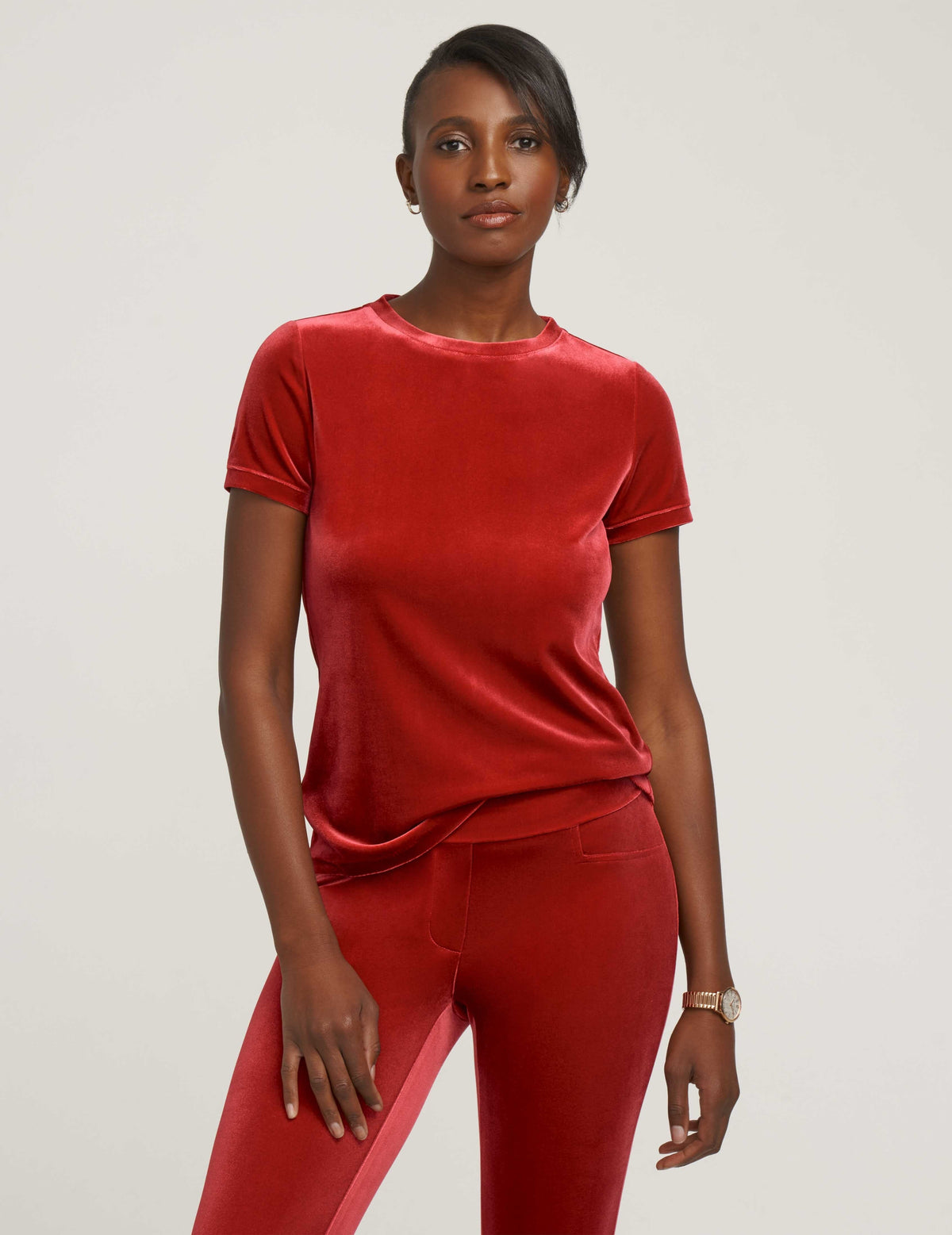 Anne Klein Titian Red Velour Button Back Tee- Sale