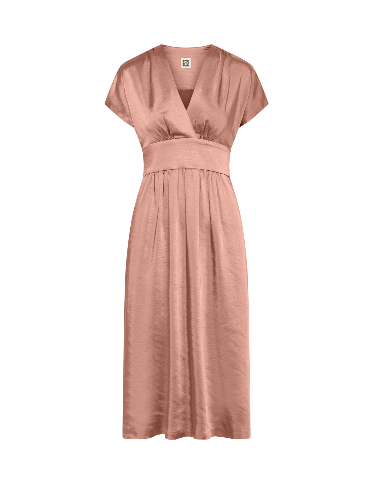 Anne Klein Anise Washed Satin V-Neck Midi Dress- Clearance