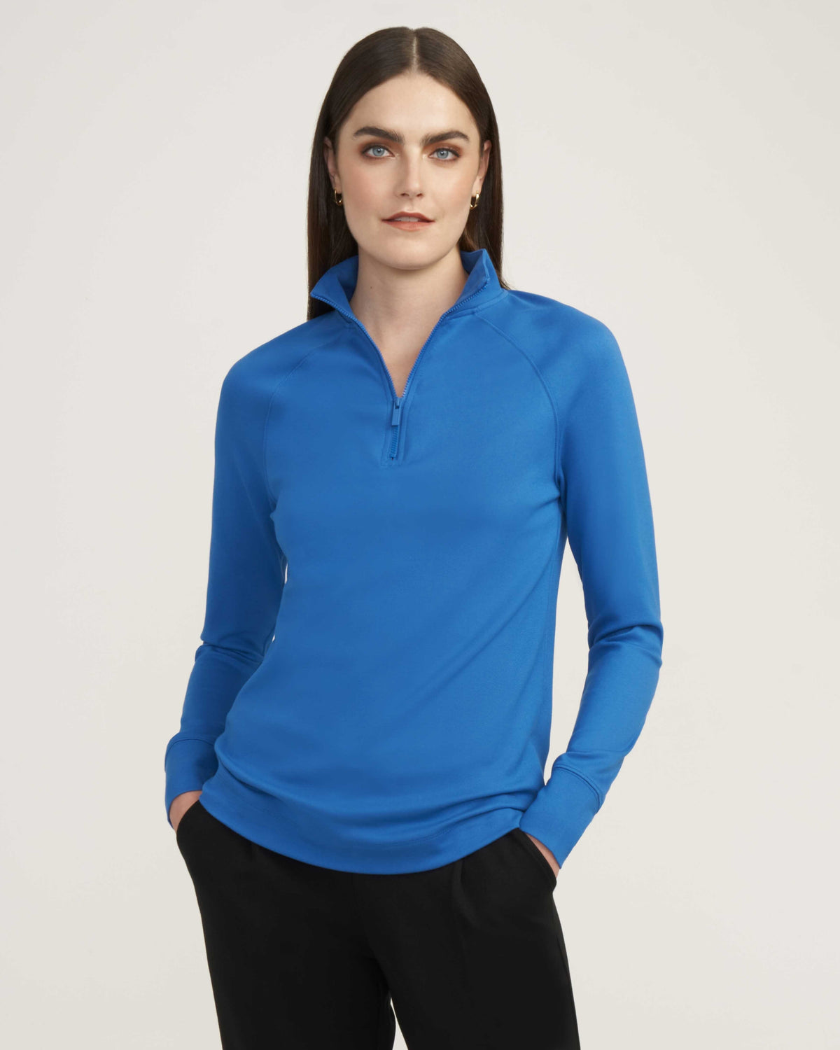 Anne Klein Dark Azure Zip-Up Serenity Knit Pullover- Sale