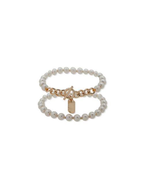 Anne Klein Gold-Tone Faux Pearl Stretch Bracelet Set