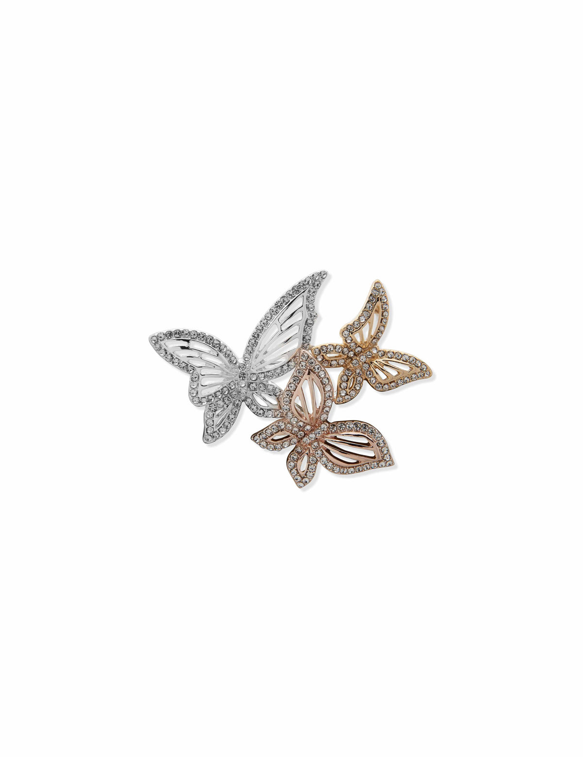 Anne Klein Tri-Tone Trio Crystal Butterfly Brooch