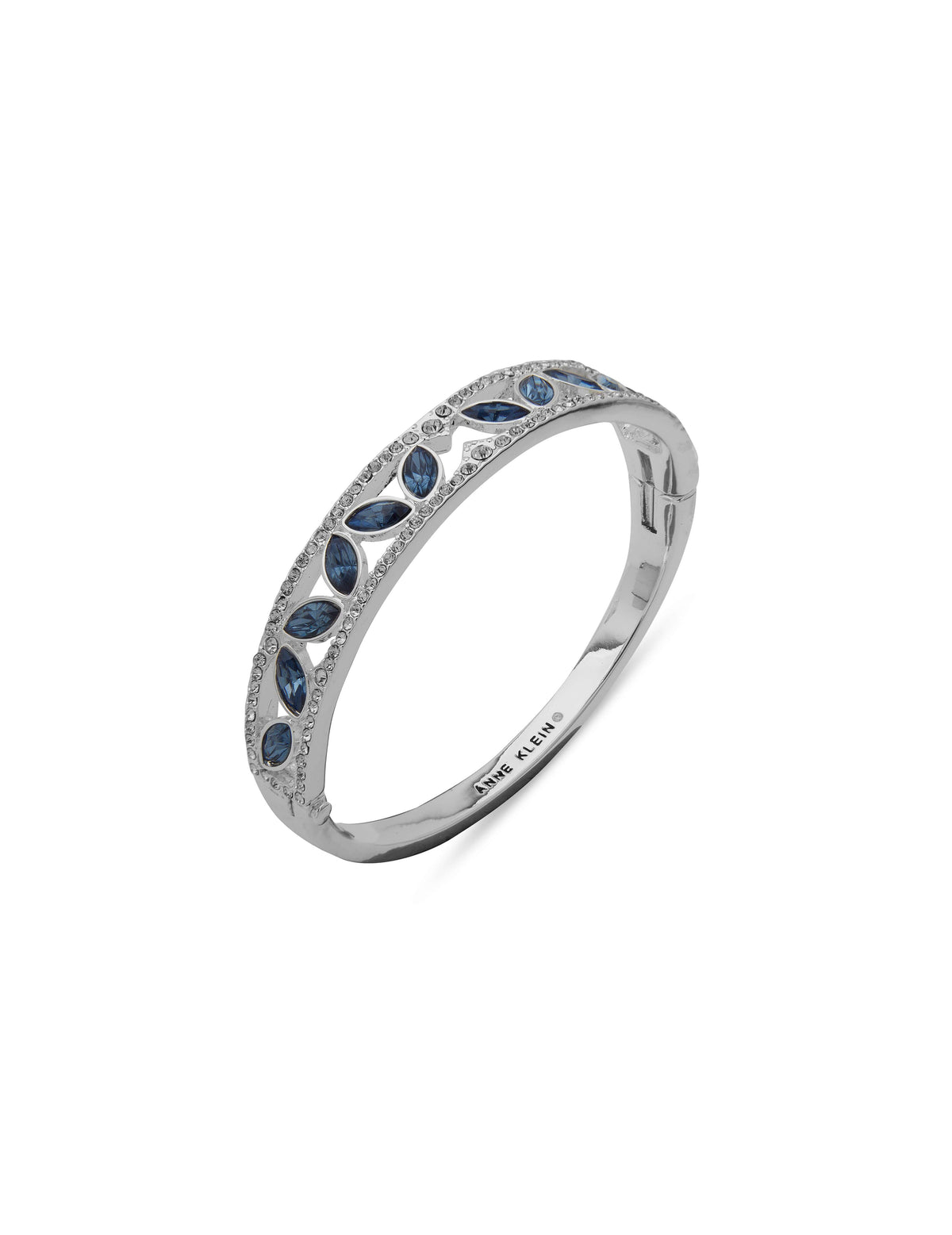 Anne Klein Silver Tone Sapphire Crystal Hinge Bracelet in Gift Box