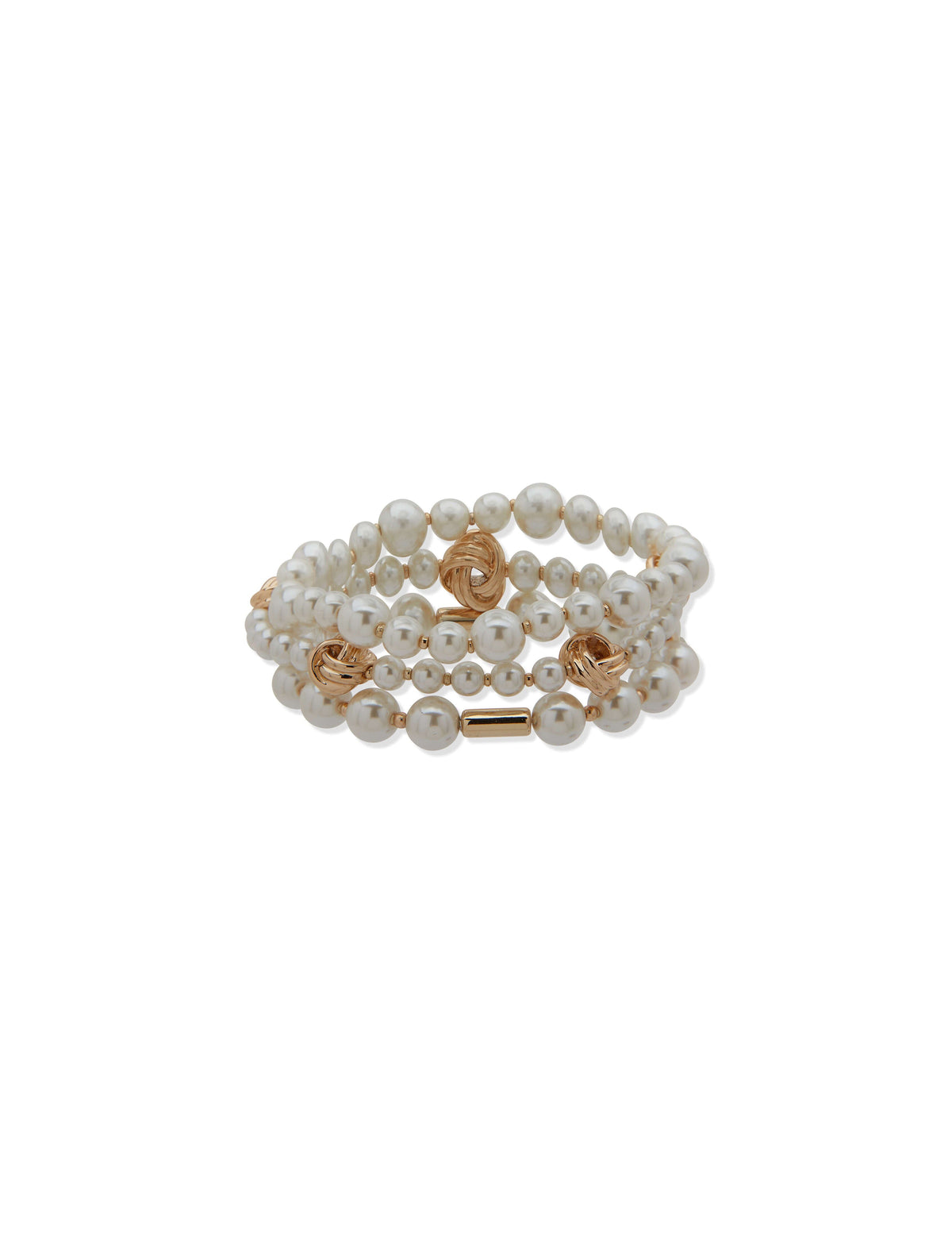 Anne Klein Gold Tone Stretch Set Pearls With Knots Bracelet