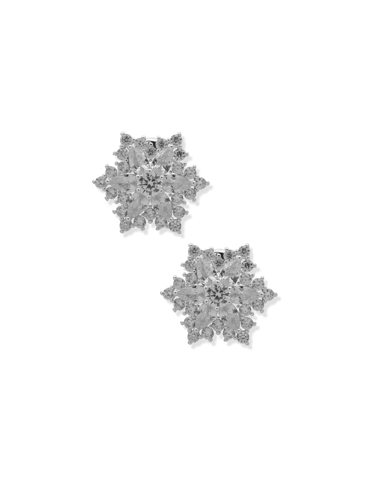 Anne Klein Silver Tone Snowflake Stone Button Clip on Earrings