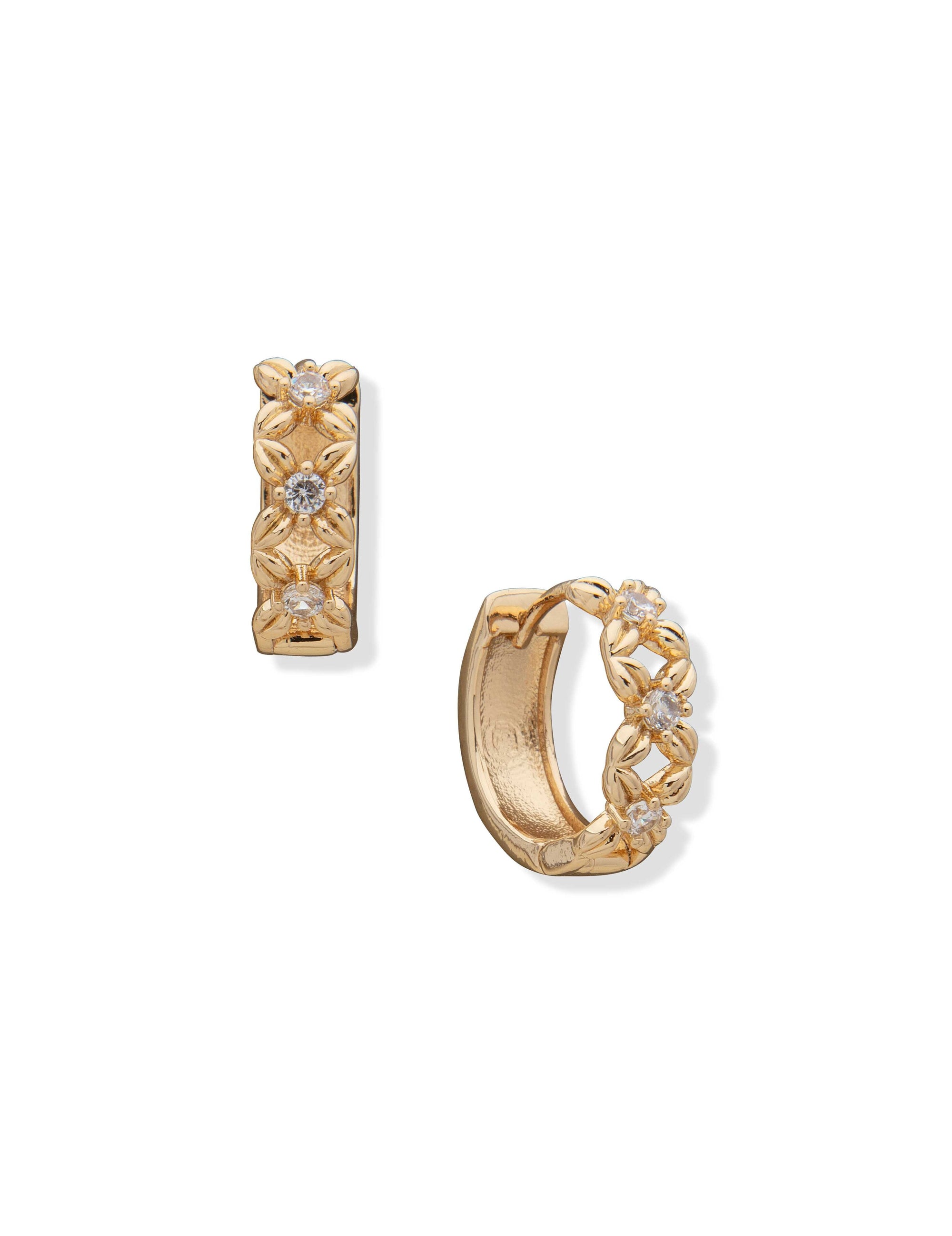 Anne Klein Gold-Tone Crystal Multi Flower Pierced Huggie Earring
