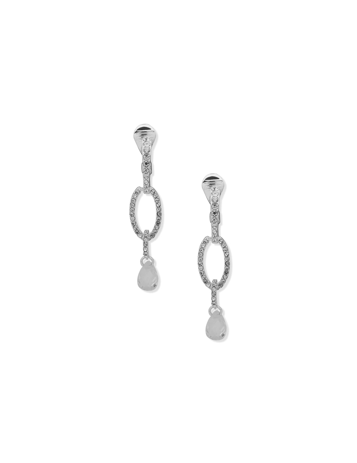 Anne Klein Silver Tone Double Drop Pear Stone Clip Earrings