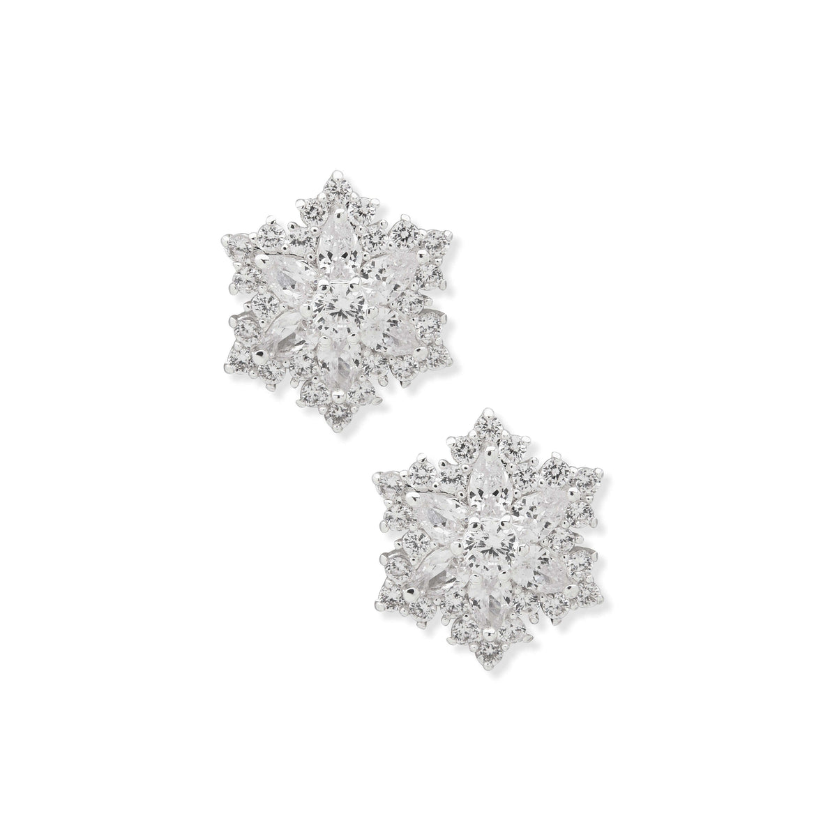 Anne Klein Silver Tone Crystal Snowflake Button Clip Earrings, White