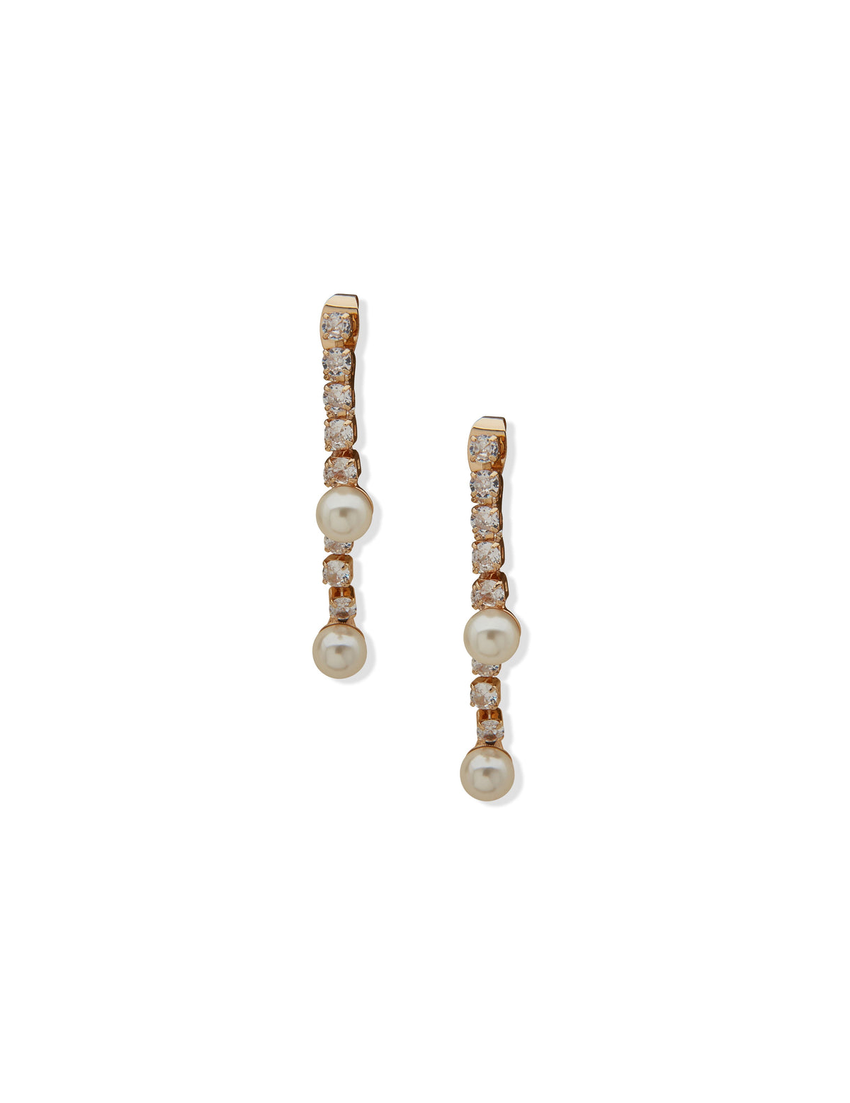 Anne Klein Gold Tone Crystal Linear Earrings With Faux Pearls
