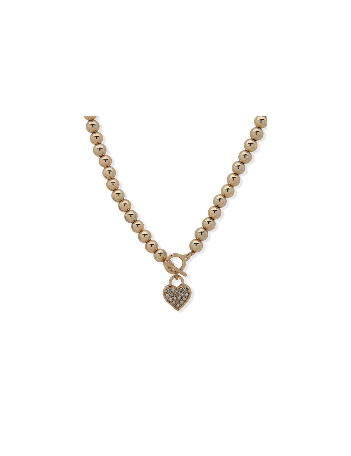 Anne Klein Gold-Tone Crystal Heart Beaded Toggle Necklace