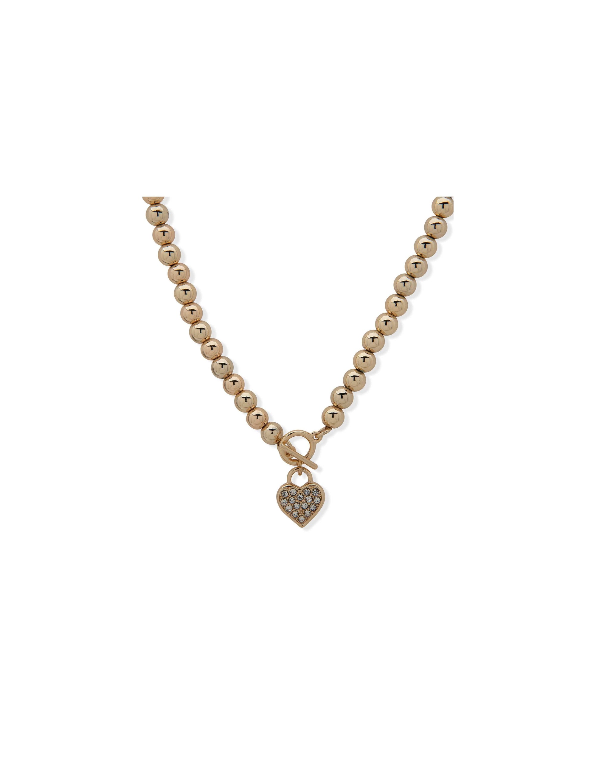 Anne Klein Gold-Tone Crystal Heart Beaded Toggle Necklace