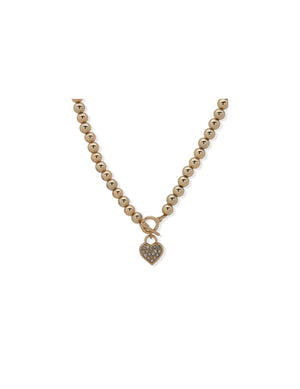 Anne Klein Gold-Tone Crystal Heart Beaded Toggle Necklace