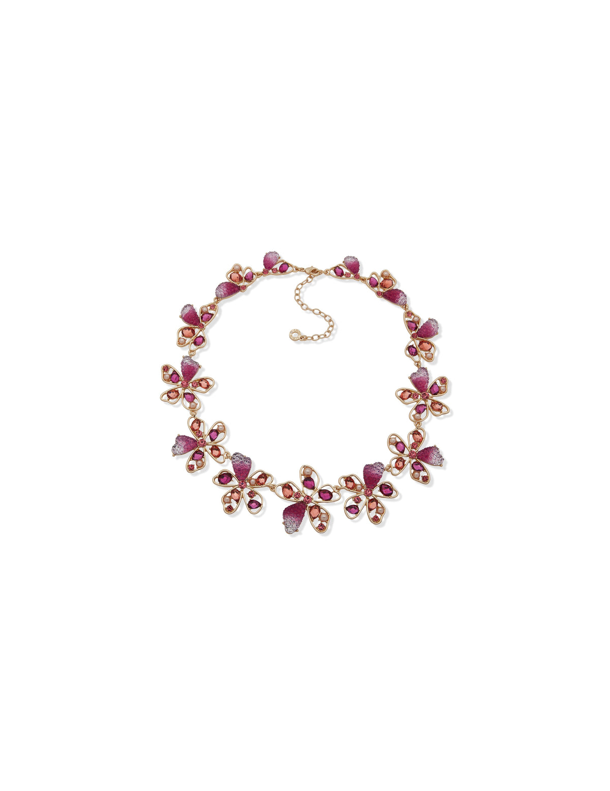 Anne Klein Gold Tone Pink Multi Stone Flower Collar