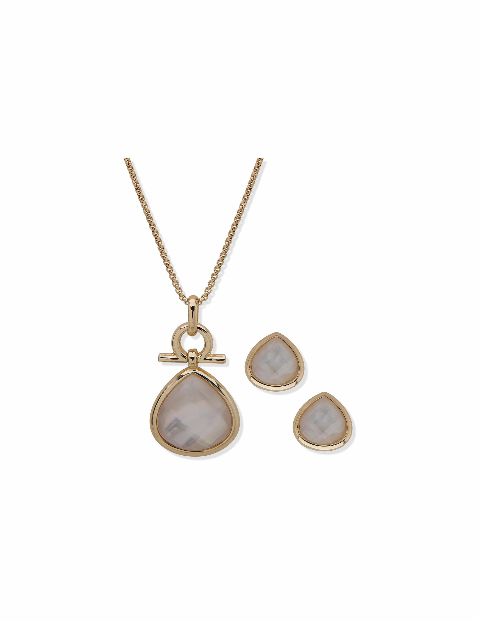 Anne Klein Gold-Tone Faux Pearl Teardrop Earring & Necklace Set