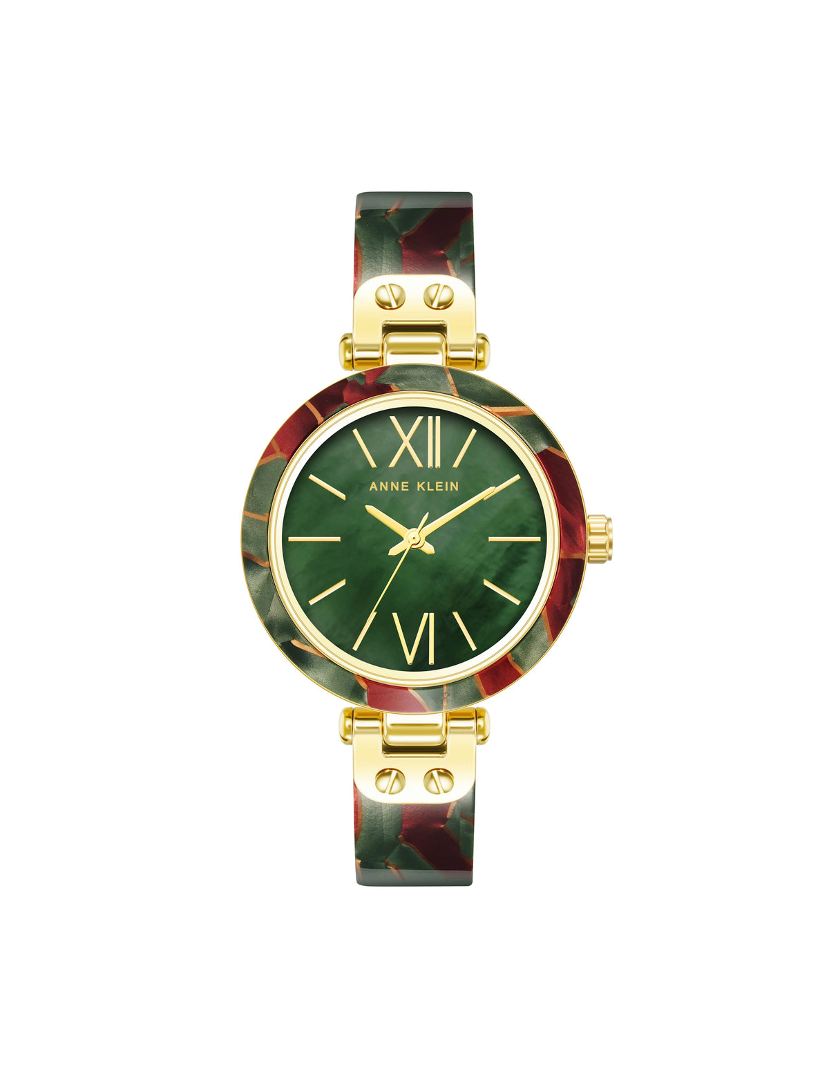 Anne Klein Gold-Tone/ Green/ Burgundy Multi-Color Resin Watch