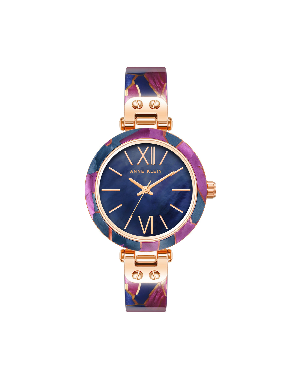 Anne Klein Rose Gold-Tone/ Navy/ Purple Multi-Color Resin Watch