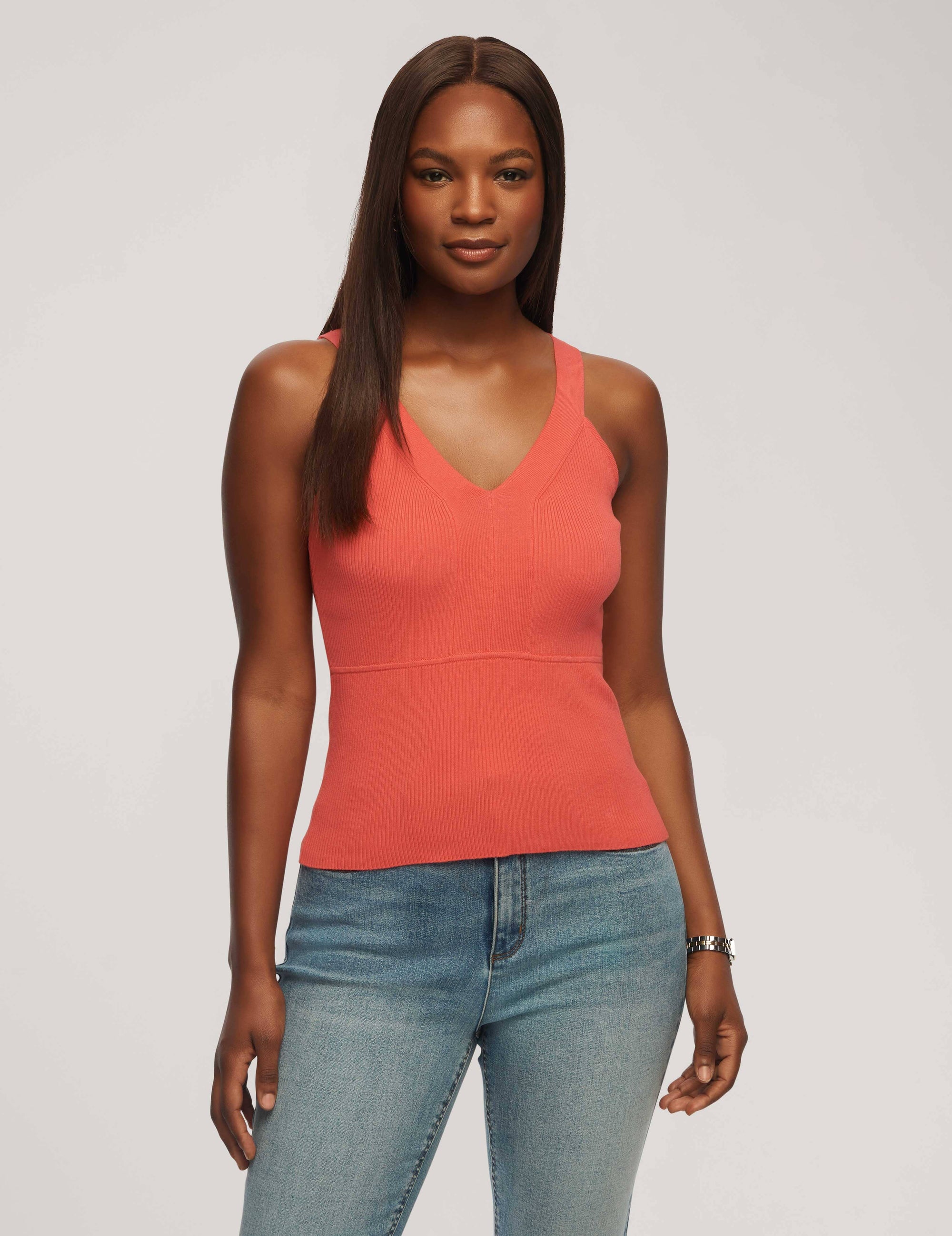 Anne Klein Rib Tank With Directional Neck