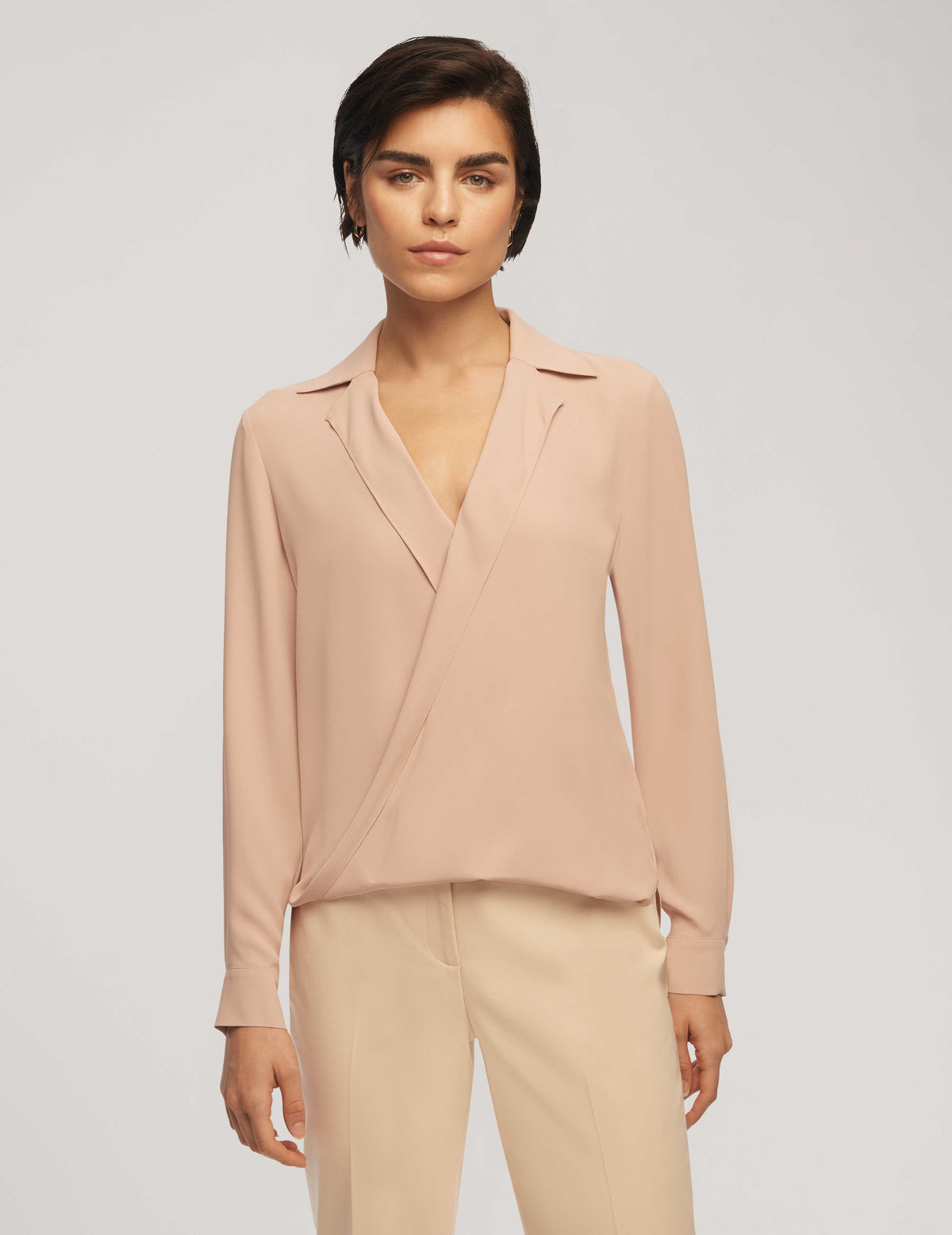 Anne Klein Cameo Pink Long Sleeve Crossover Blouse With Collar - Sale