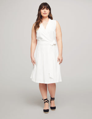 Anne Klein Bright White Plus Size Notch Collar Wrap With Full Skirt - Sale