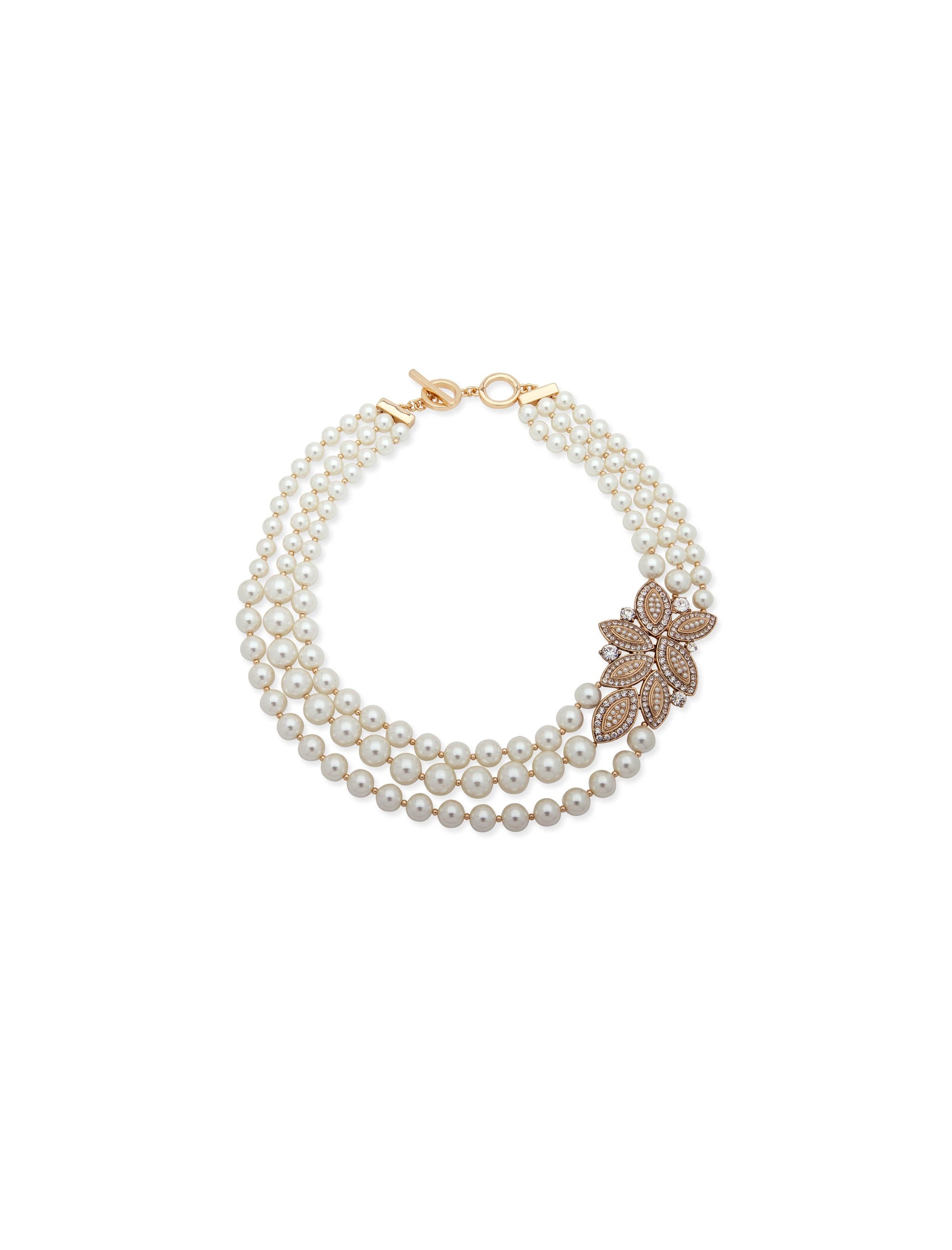 Anne Klein Gold-Tone Leaf Faux Pearl Collar Necklace