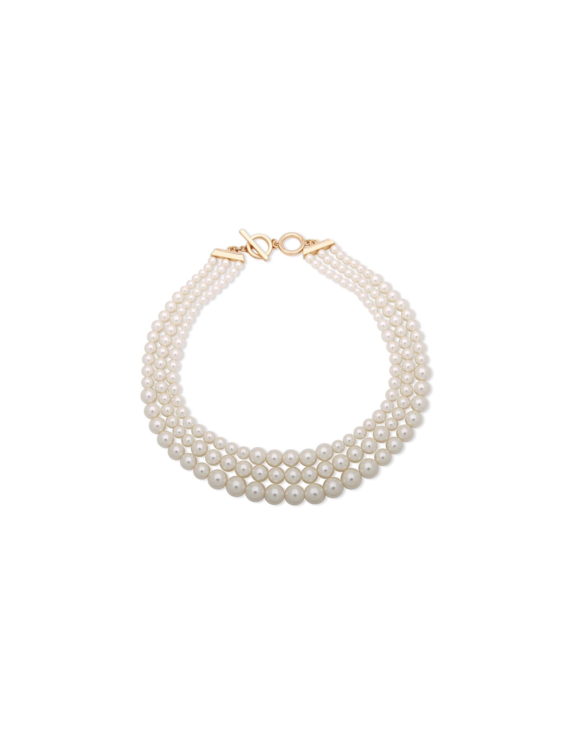 Anne Klein Gold-Tone Multi Row Faux Pearl Collar Necklace