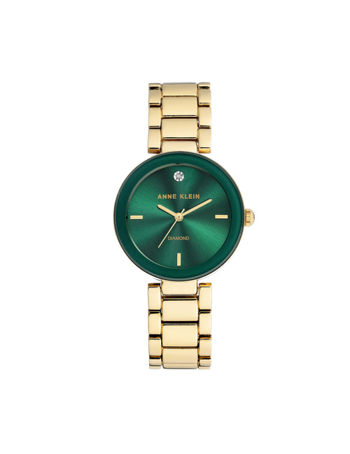 Anne Klein Green&Gold-Tone Diamond Dial Bracelet Watch