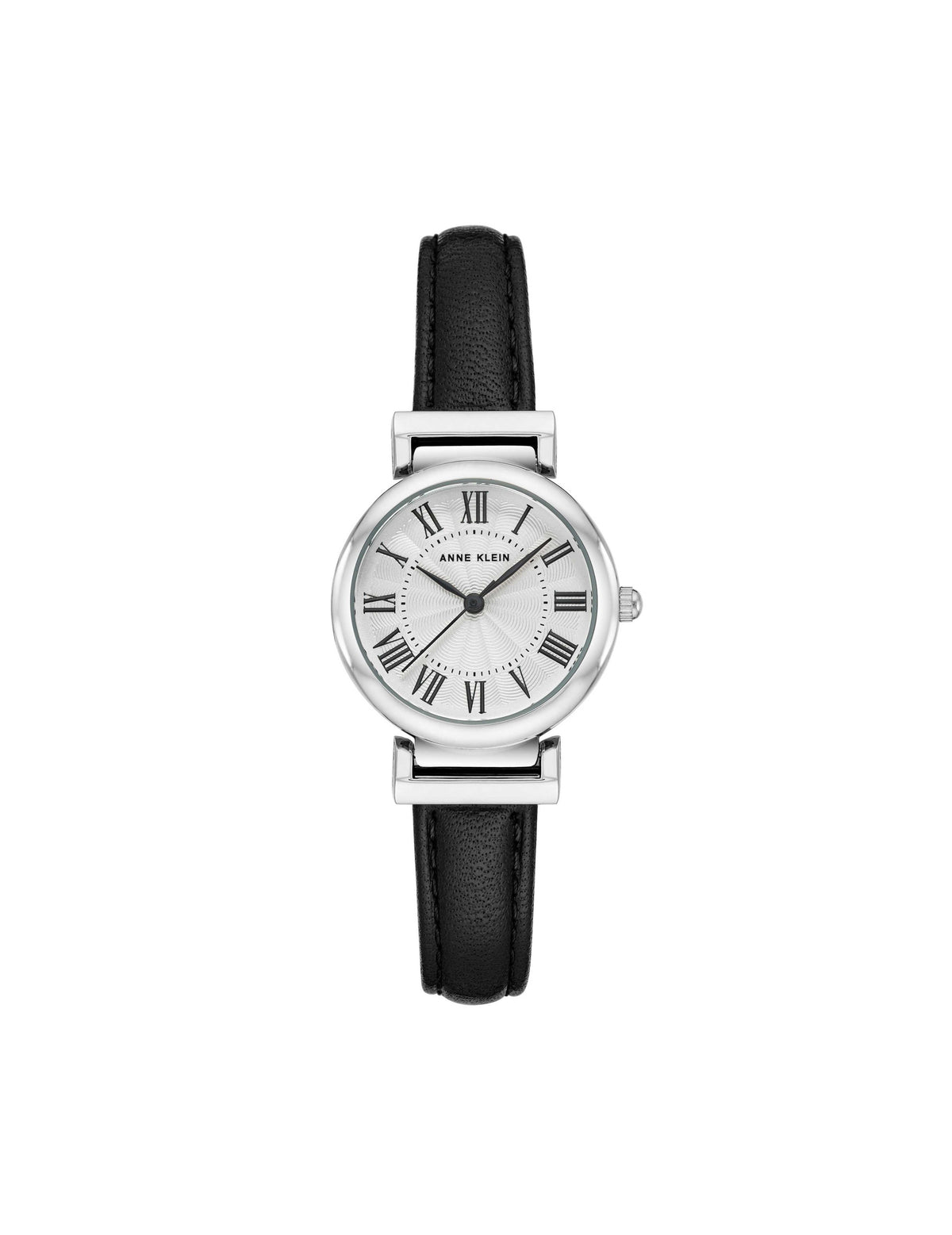 Anne Klein Black&Silver-Tone Classic Leather Strap Watch
