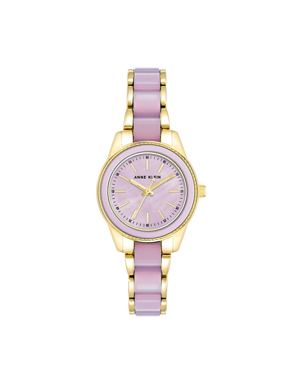 Anne Klein Gold-Tone/ Lavender Pearlescent Resin Link Bracelet Watch