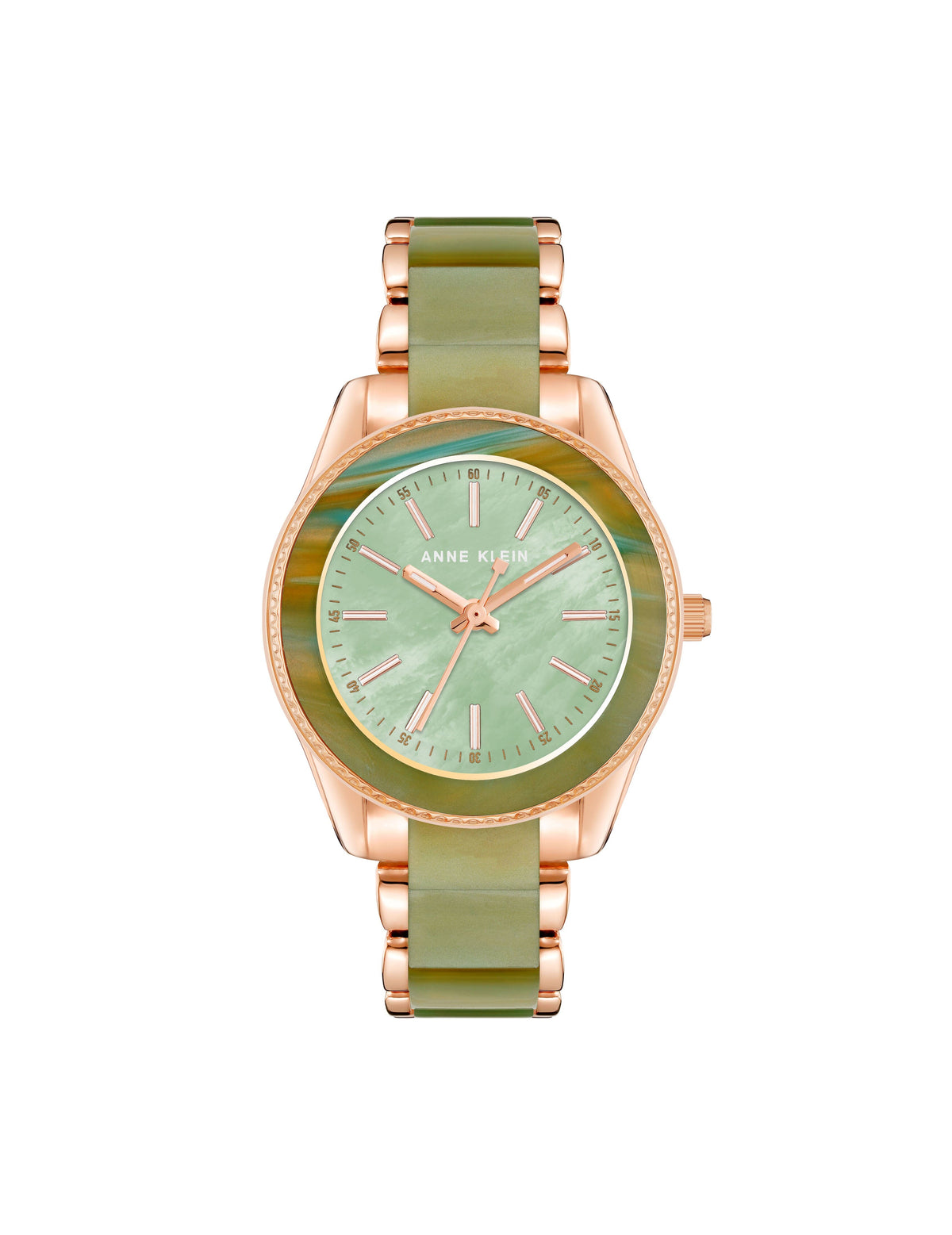Anne Klein Rose Gold-Tone/ Green Pearlescent Resin Link Watch