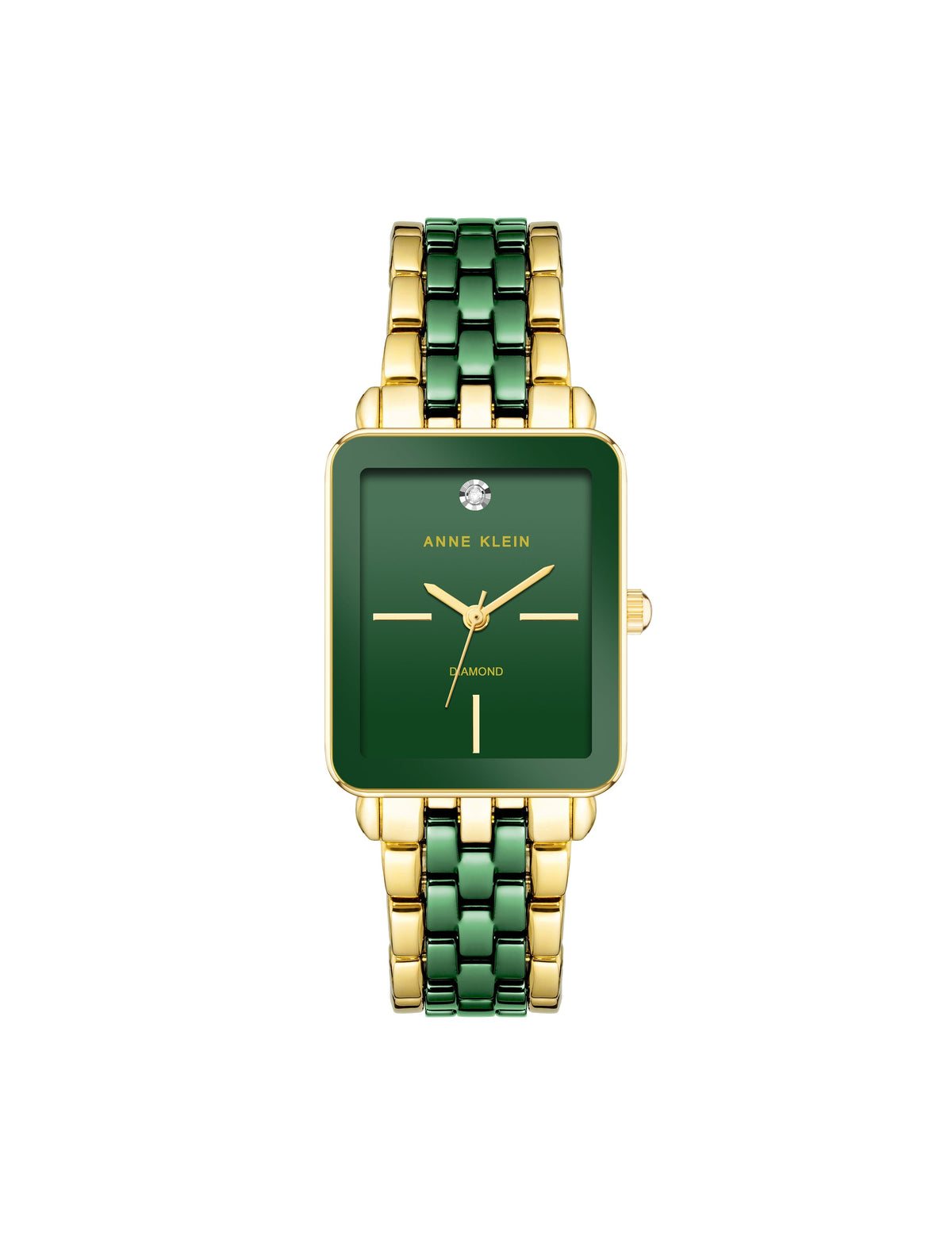 Anne Klein Gold-Tone/ Green Ceramic Diamond Dial Watch