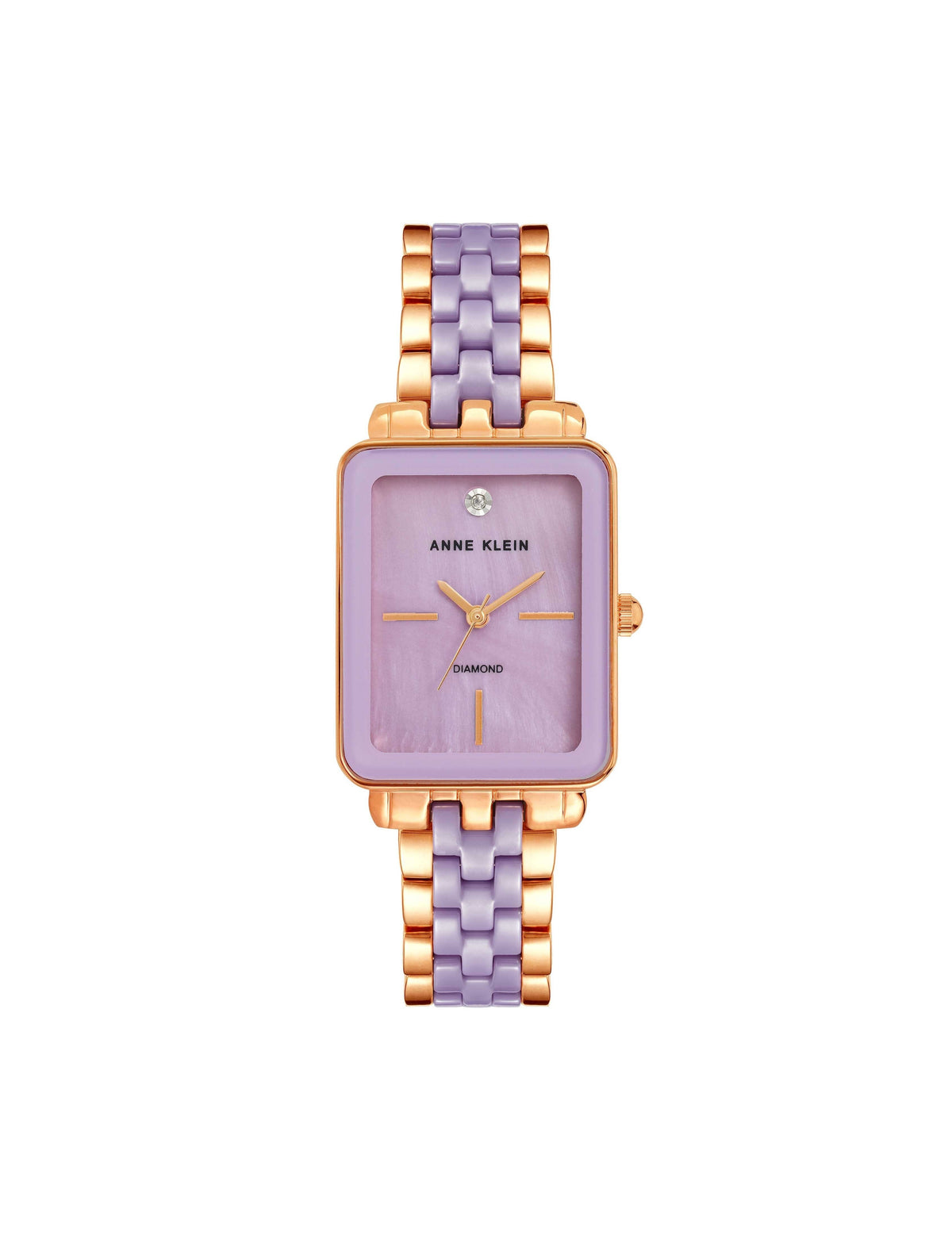 Anne Klein Lavender&amp;Rose Gold-Tone Ceramic Diamond Dial Watch