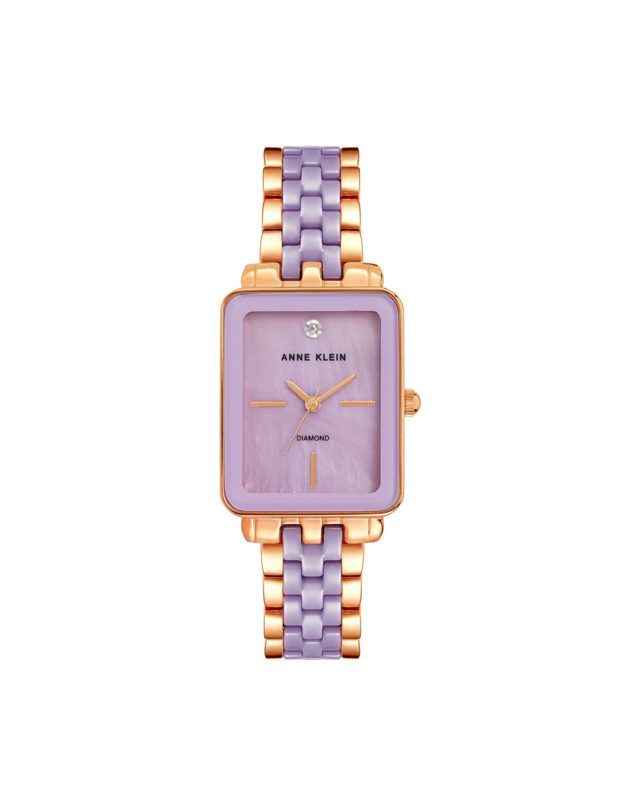 Anne Klein Lavender&Rose Gold-Tone Ceramic Diamond Dial Watch