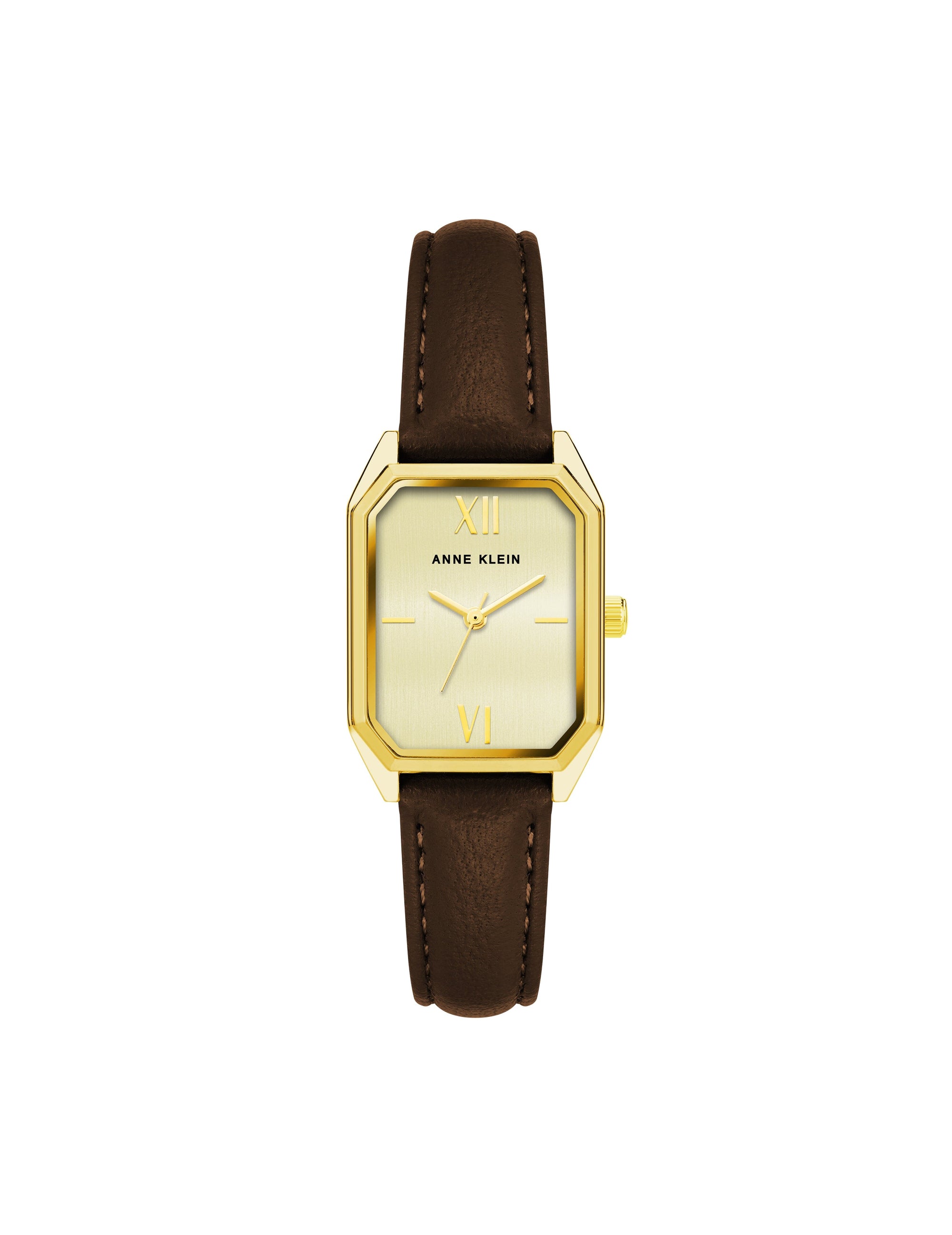 Anne Klein Gold-Tone/ Brown Octagonal Shaped Leather Strap Watch