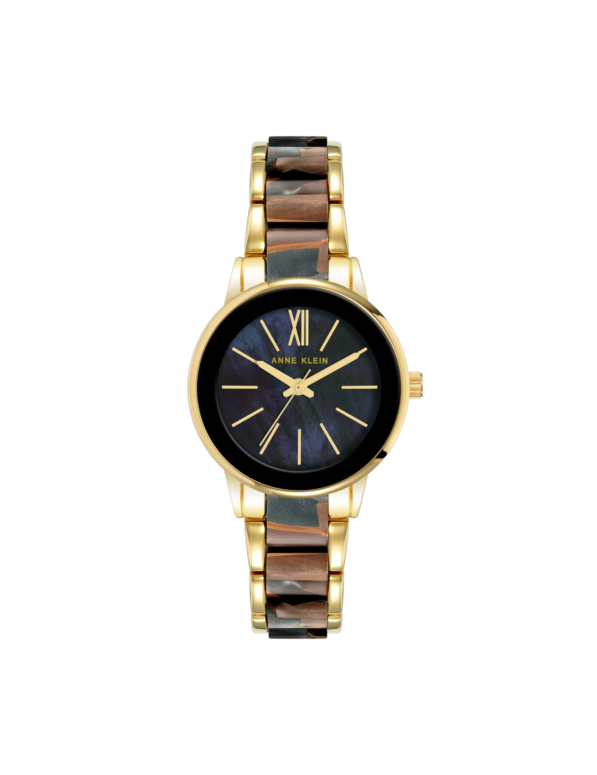 Anne Klein Gold-Tone/ Brown/ Grey Resin Link Bracelet Watch