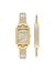 Anne Klein Tan/Gold-Tone Rectangular Case Watch and Bracelet Set
