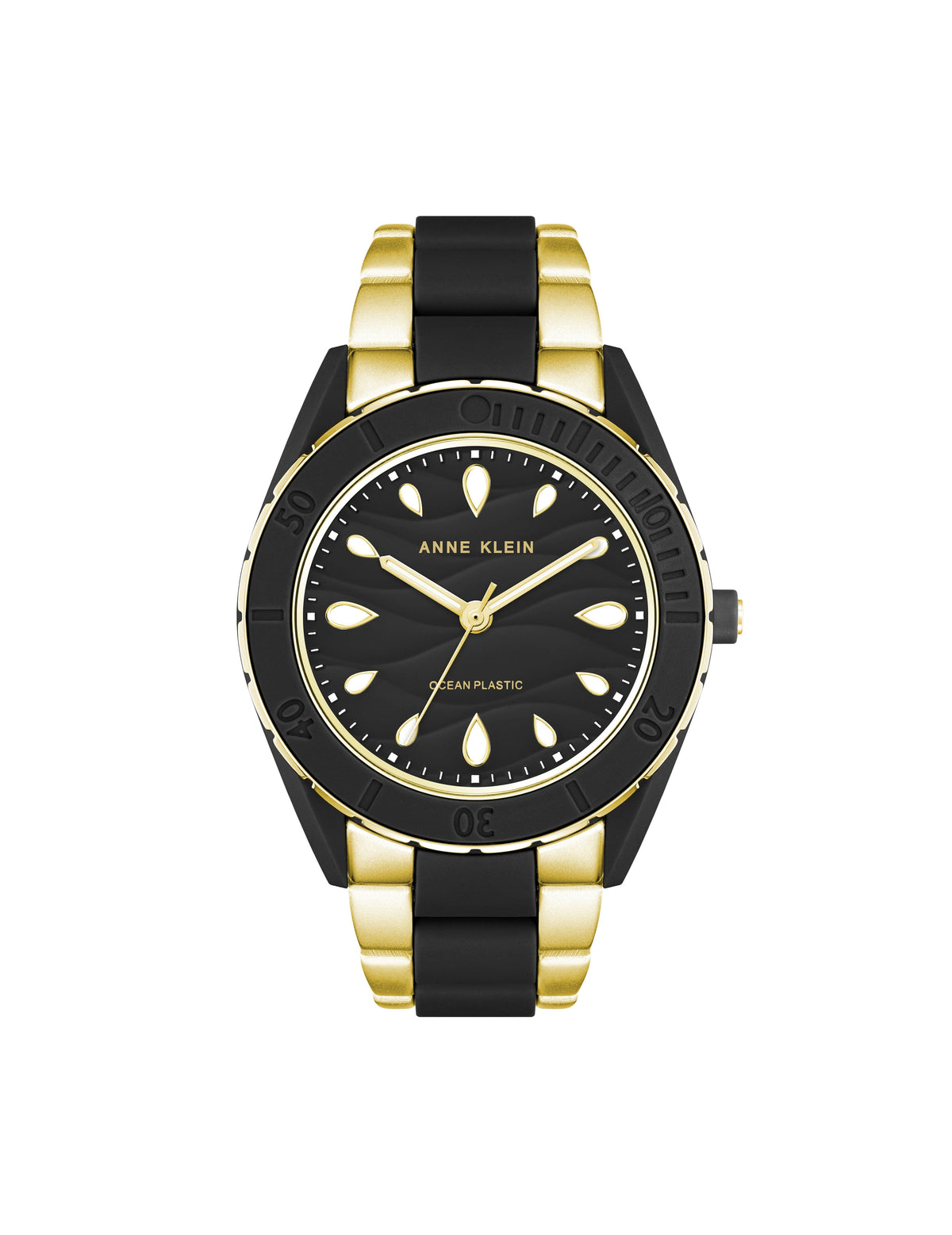 Anne Klein Gold-Tone/ Black Consider It Solar Recycled Ocean Plastic Bracelet Watch