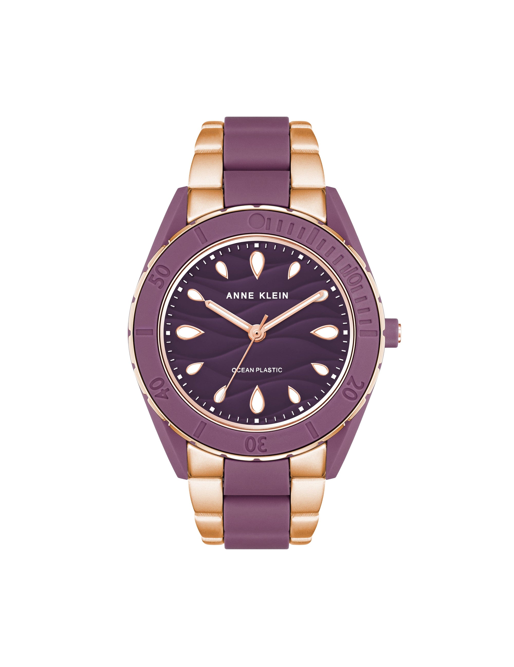 Anne Klein Rose Gold-Tone/ Purple Consider It Solar Recycled Ocean Plastic Bracelet Watch