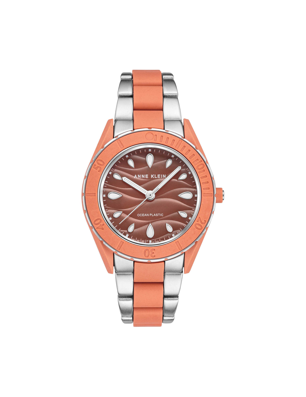 Anne Klein Coral&amp;Silver-Tone Consider It Solar Recycled Ocean Plastic Bracelet Watch
