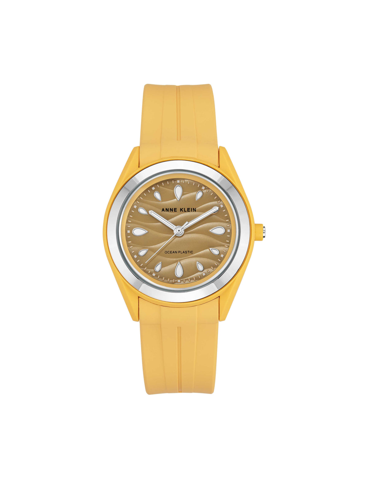 Anne Klein Yellow&amp;Silver-Tone Consider It Solar Recycled Ocean Plastic Strap Watch