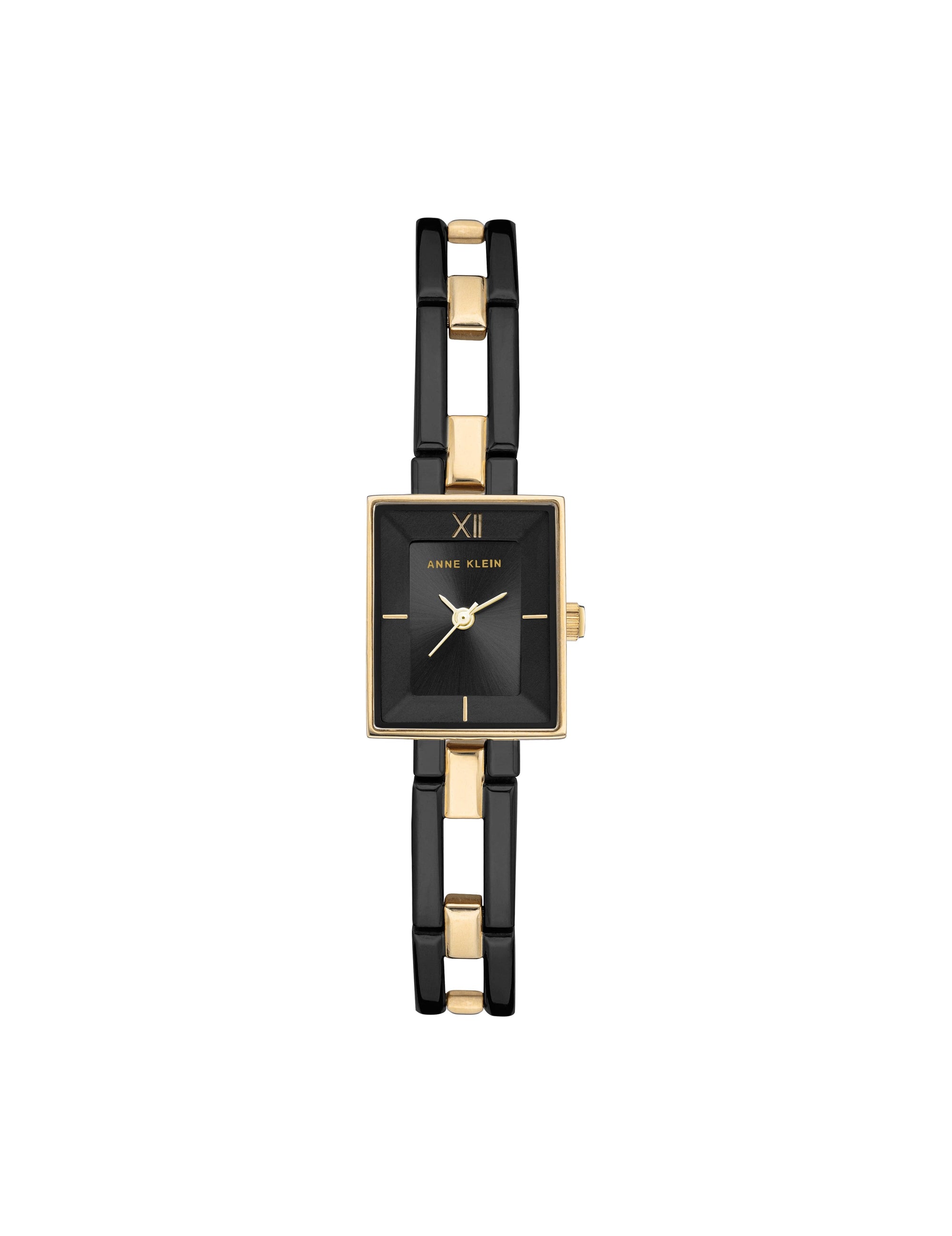 Anne Klein Black/Gold-Tone Iconic Rectangular Case Bangle Watch
