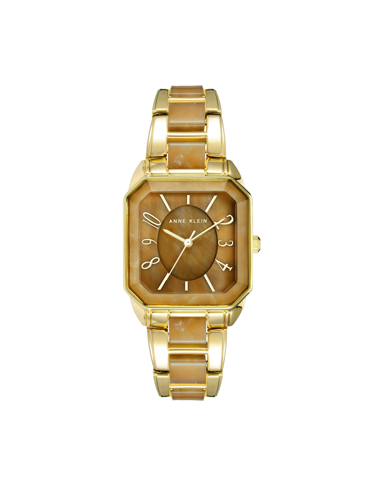 Anne Klein Brown/ Gold-Tone Square Case Resin Link Bracelet Watch