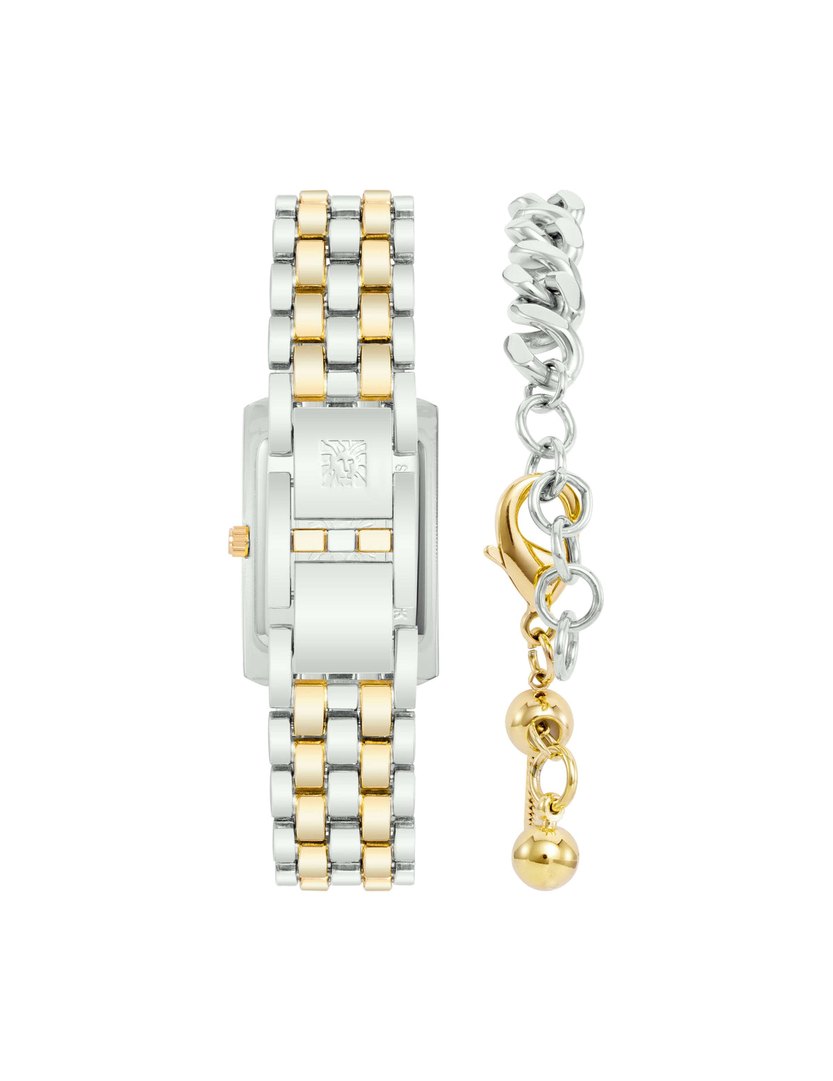 Anne Klein  Rectangular Crystal Accented Watch Set with Chain Bracelet