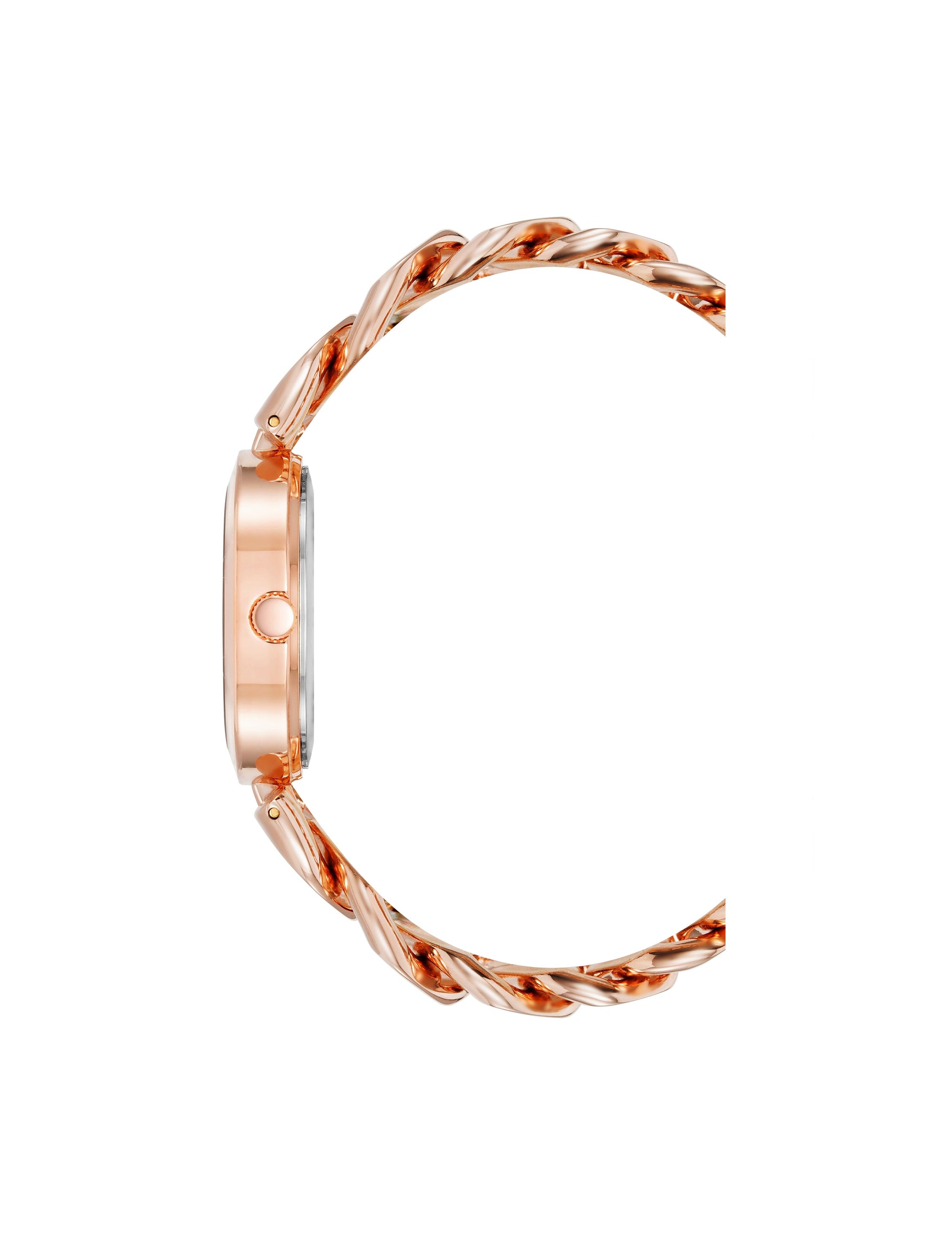 Anne Klein Rose Gold-Tone/ Navy Diamond Accented Round Case Bracelet Watch