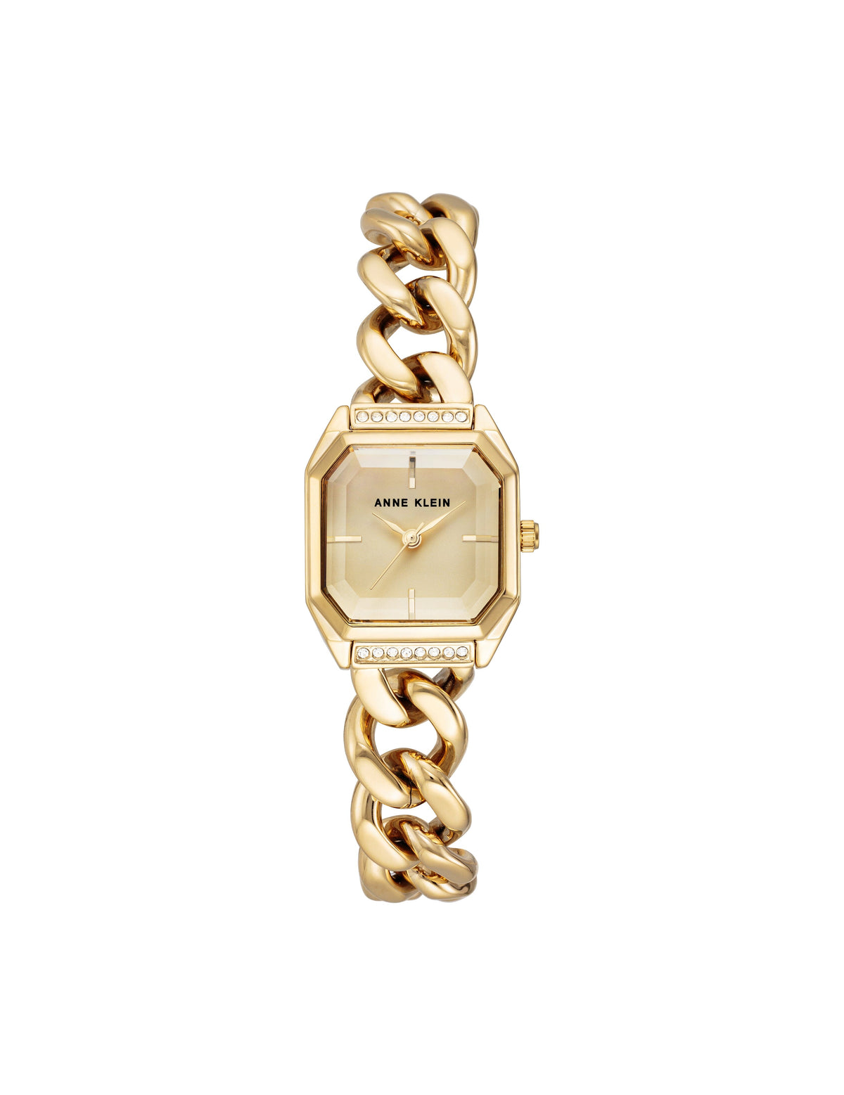 Anne Klein Gold-tone Octagonal Crystal Accented Chain Bracelet Watch